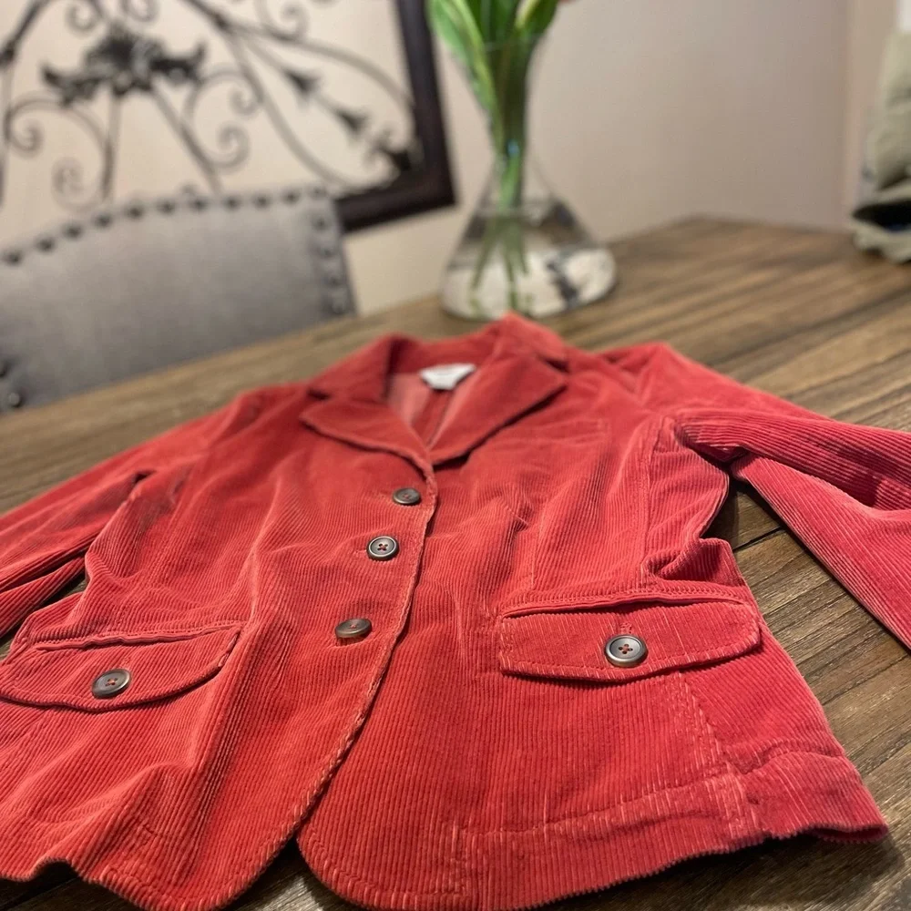 Talbots Salmon Orange Corduroy Blazer Jacket Size 8  Lined Academia Preppy Work - Picture 12 of 12